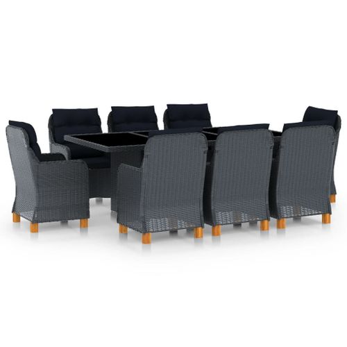 Vidaxl Mobilier À Dîner 9 Pcs Avec Coussins Résine Tressée Gris Foncé