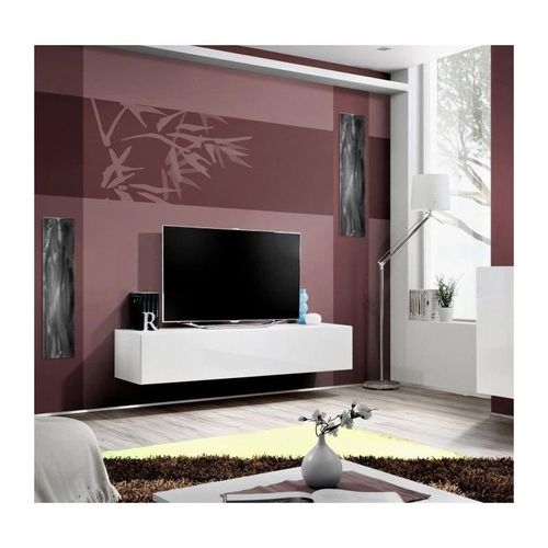 Meuble Tv Fly Design, Coloris Blanc Brillant. Meuble Suspendu Moderne Et Tendance Pour Votre Salon.