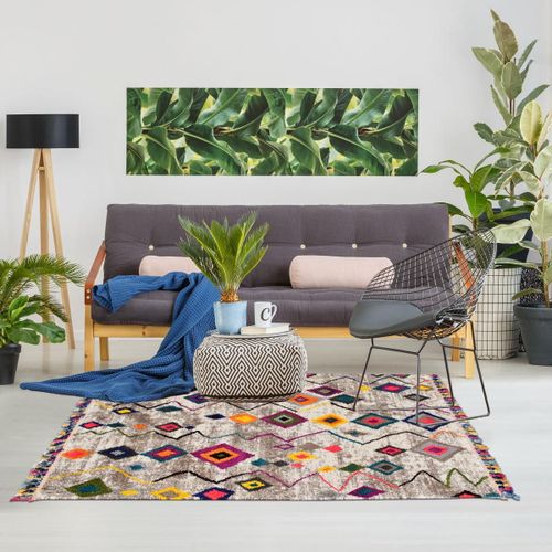 Tapis Berbère 160x230 Tissé Motif Ethnic Lyn5 Essaro Gris Et Rouge