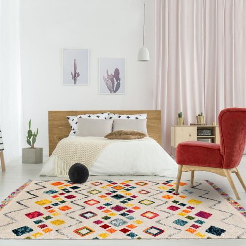 Tapis Salon 160x230 Tissé Crème Et Jaune Rectangle Motif Géométrique Lyn5 Tang