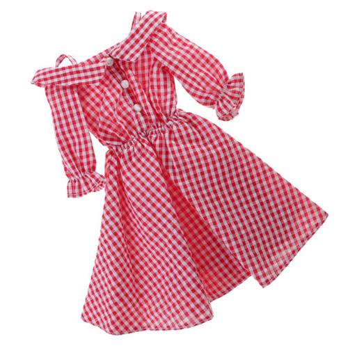 Vêtement de Poupée Robe Rouge à Manches Longues Plaid pour 1/4 BJD Dolls 