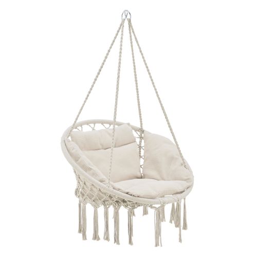 Hamac Siège Rond Avec Coussin Chaise Suspendue Jusqu'à 150kg D'assise 60 Cm Crème Helloshop26 03_0006058