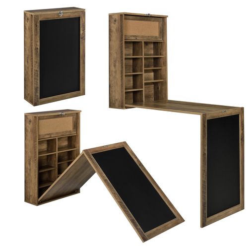 Table Murale Pliable Bureau Mural Rabattable Mdf 156 Cm Marron Noir Helloshop26 03_0004358