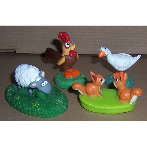 Lot De 4 Figurines Coq, Canard, Mouton Et Écureuils