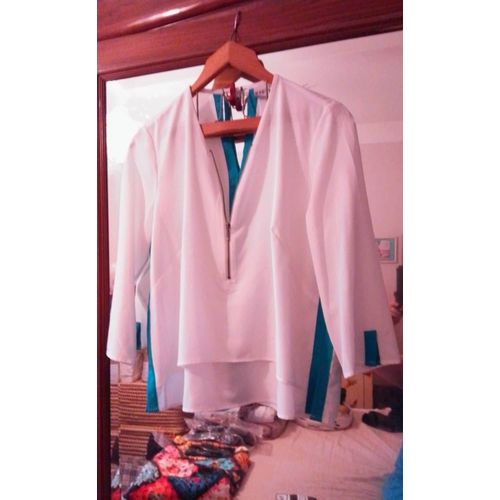 Top Blanc/Vert Haut Zippé 42 Xl Miss Captain.