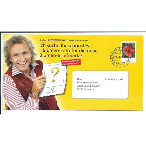Dépliant Publicitaire Allemagne "Je Cherche Sa Plus Belle Photo De Fleur Pour La Nouvelle Fleur Timbre-Poste" Avec Timbre Coquelicot 2005 N° 2297 Oblitéré À Weiden