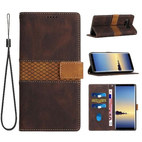 Portefeuille Étui Pour Samsung Galaxy Note8 Fermeture Magnétique Béquille Fente Pour Carte Résistant Aux Rayures Sangle De Poignet - Le Brun