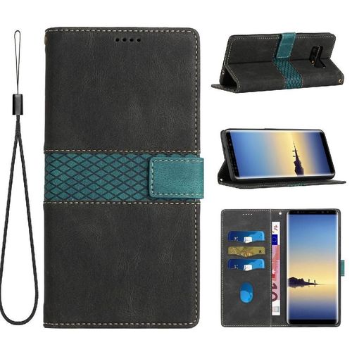 Portefeuille Étui Pour Samsung Galaxy Note8 Fente Pour Carte Fermeture Magnétique Béquille Sangle De Poignet Résistant Aux Rayures - Noir