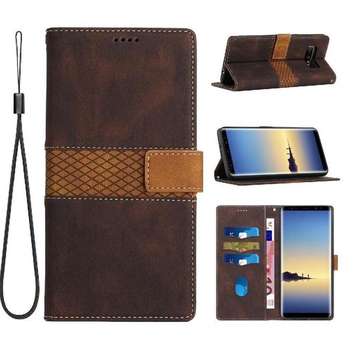 Portefeuille Étui Pour Samsung Galaxy Note8 Fente Pour Carte Fermeture Magnétique Béquille Sangle De Poignet Résistant Aux Rayures - Le Brun