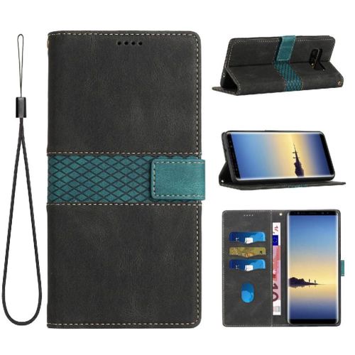 Portefeuille Étui Pour Samsung Galaxy Note8 Fermeture Magnétique Résistant Aux Rayures Fente Pour Carte Sangle De Poignet Béquille - Noir