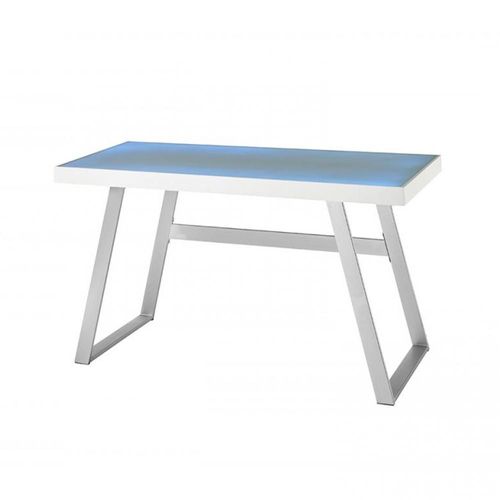 Bureau Todo 2 Blanc Mat Plateau Verre Avec Led Piétement Acier Brossé