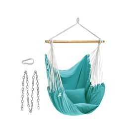 Fauteuil Suspendu Chaise Suspendue Déco Maison Cocooning Balançoire Siège Avec 2 Coussins Chaîne En Métal Capacité 150 Kg Intérieur Extérieur Salon Chambre Turquoise Helloshop26 12_0001590