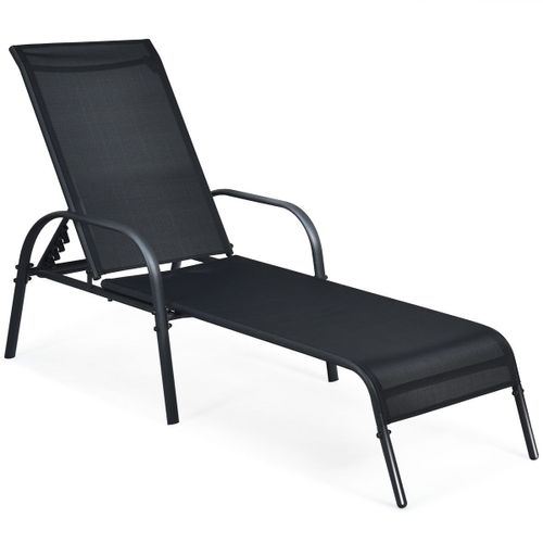 Bain De Soleil Chaise Longue De Jardin Inclinable Avec Dossier Réglable Sur 5 Positions Noir Helloshop26 20_0005424
