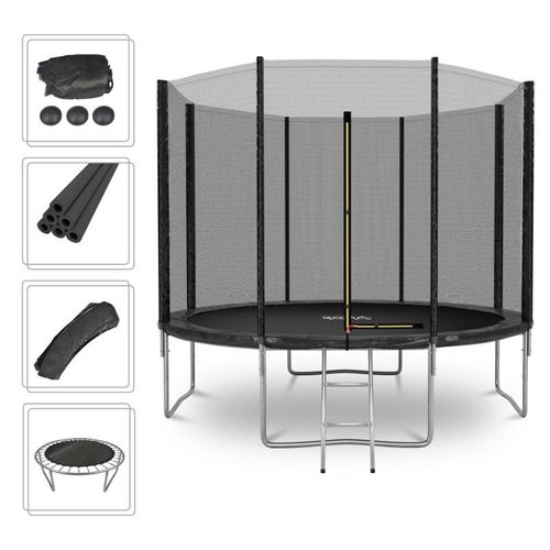 Trampoline De Jardin Deluxe 10ft ?305cm Noir Avec Filet De S?Curit?, Tapis De Saut, Coussin De Protection, Echelle