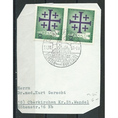 Berlin 1961 Allemagne Fédérale 2 Timbres Évangélique Musique Variée Sur Fragment Avec Très Belle Oblitération À Alpirsbach N° 193