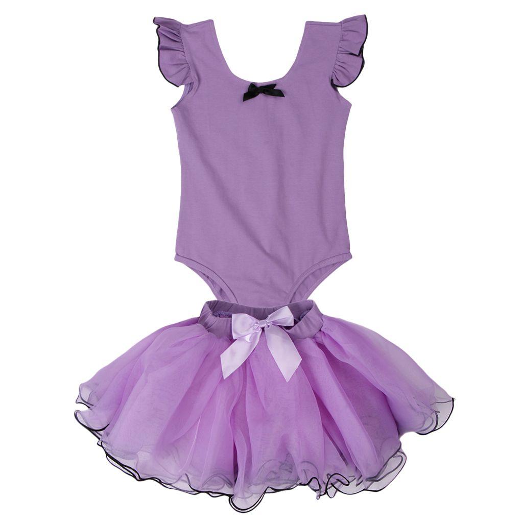 2 Pièces / Ensemble Fille Enfant En Bas âge Tutu Ballet Justaucorps Jupe  Danse Formation Scène Costume 150 Violet