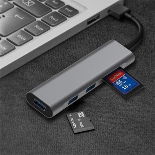 Hub USB3- 5EN1 ( 3 Ports USB3 + Lecteur multicartes SD/TF ) en Aluminium