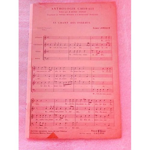 Partition Anthologie Chorale Le Chant Des Oyseaux
