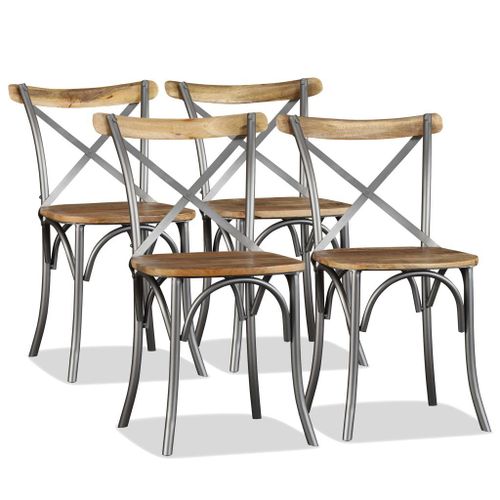Chaise De Salle À Manger 4 Pcs Bois De Manguier Massif Et Acier