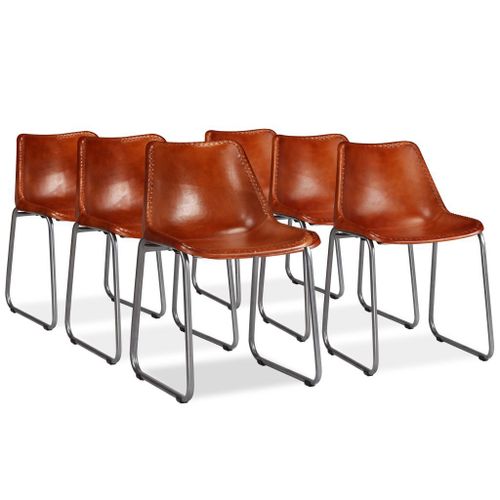Chaises De Salle À Manger 6 Pcs Marron Cuir Véritable