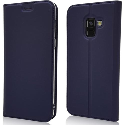 Coque Samsung Galaxy A7 2018,Ultra-Mince Cuir Pu Etui À Rabat, Fente Pour Carte Fermeture Magnétique Fonction Stand ,Housse Etui Pour Samsung Galaxy A7 2018 - Bleu