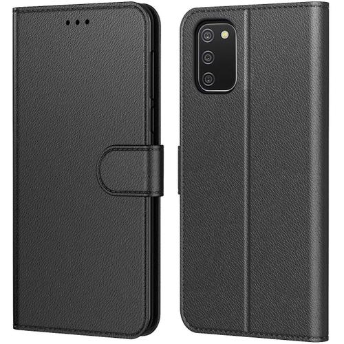 Housse Galaxy A02s Etui Coque Simili Cuir Samsung Rabat Noir