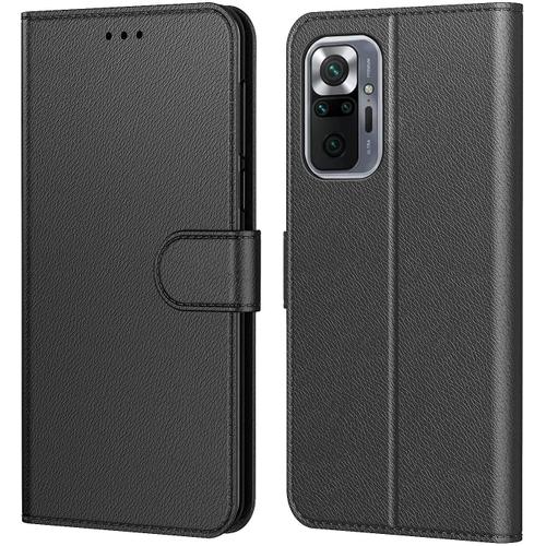 Coque Redmi Note 10 Pro Simili Cuir Rabat Noir Porte Carte Xiaomi