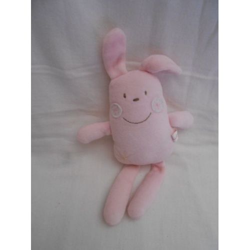 Doudou Fleurus Lapin Rose Etoile Brode Jaune Ecru Creme Ivoire Beige Rond Pommette Holinail