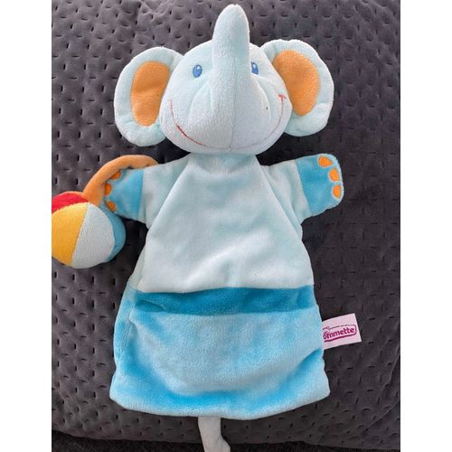 Doudou Elephant Pommette Bleu Marionnette