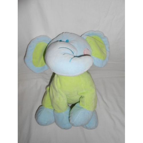 Doudou Peluche Elephant Bleu Vert Pommette Rose 35cm Assis Jiangsu Sunshine Dong Sheng Nanjing Action Primark