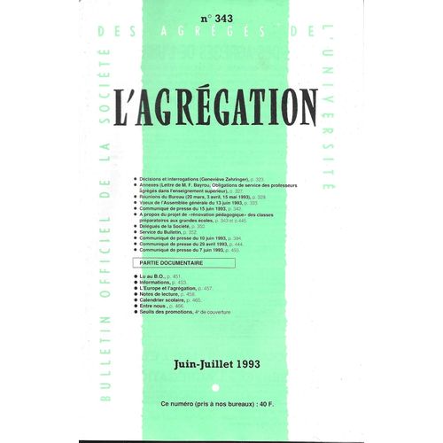 L'agrégation N°343 Juin-Juillet 1993
