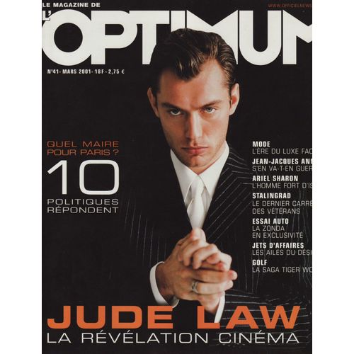 L'optimum / 03-2001 N°41 : Jude Law (4p) Anne Brochet (4p) Nick Tosches (4p) Tiger Woods (4p)