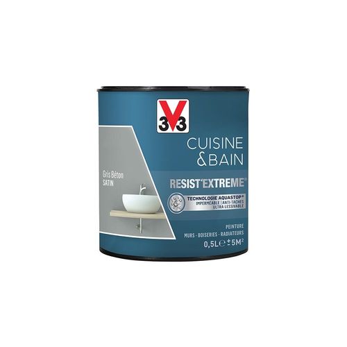 V33 Peinture Cuisine & Bain 'Resist'Extreme' Gris Béton Satin 0,5 L