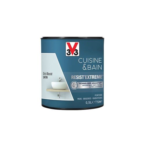 V33 Peinture Cuisine & Bain 'Resist'Extreme' Gris Bleuté Satin 0,5 L