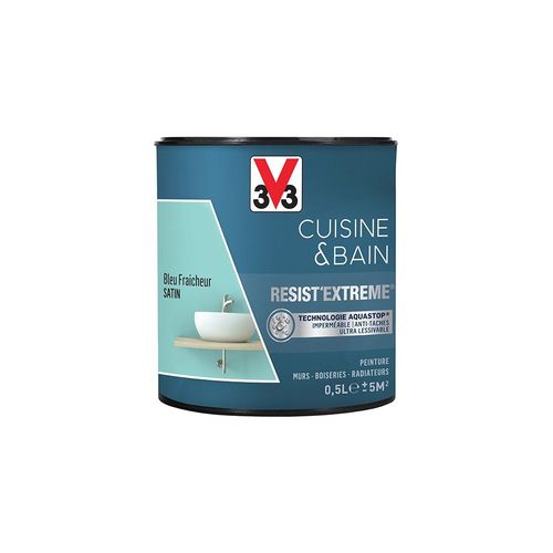 V33 Peinture Cuisine & Bain 'Resist'Extreme' Bleu Fraicheur Satin 0,5 L