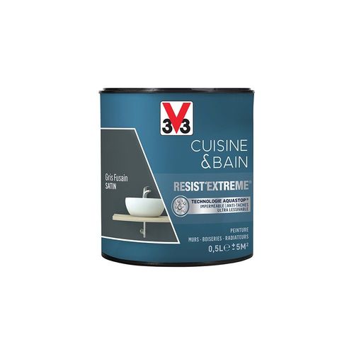 V33 Peinture Cuisine & Bain 'Resist'Extreme' Gris Fusain Satin 0,5 L