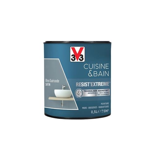 V33 Peinture Cuisine & Bain 'Resist'Extreme' Bleu Guérande Satin 0,5 L