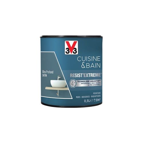 V33 Peinture Cuisine & Bain 'Resist'Extreme' Bleu Profond Satin 0,5 L
