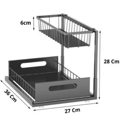 Rangement Sous Évier Cuisine, Métal Organisateur Sous Evier Tiroir Coulissant À Extraction 2 Étages Forme En L,