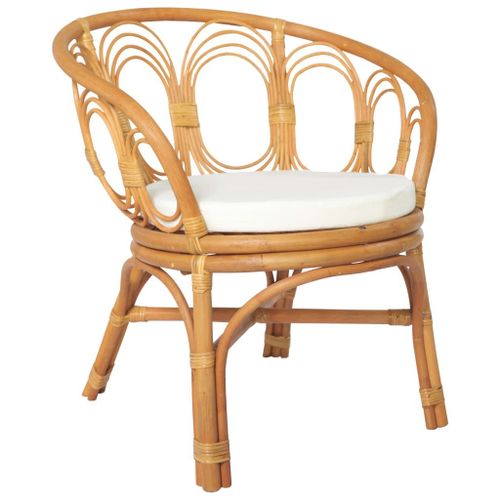 Vidaxl Chaise À Diner Avec Coussin Marron Clair Rotin Naturel Et Lin