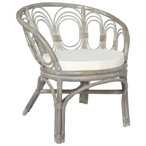 Vidaxl Chaise De Salle À Manger Avec Coussin Gris Rotin Naturel Et Lin