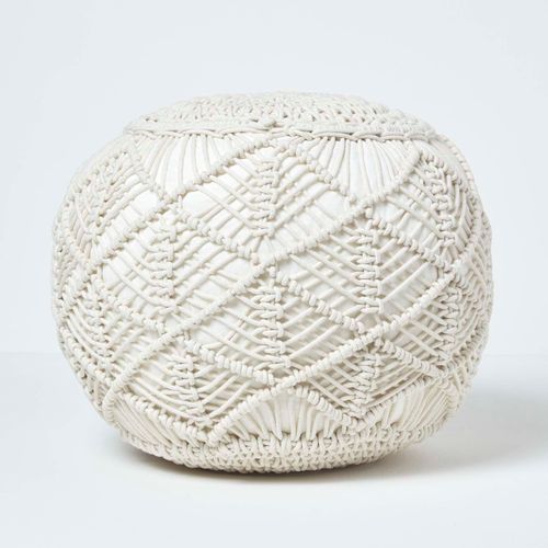 Pouf Tressé En Macramé Écru 35 X 40 Cm