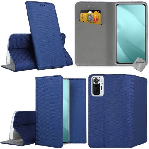 Housse Etui Coque Pochette Portefeuille Pour Xiaomi Redmi Note 10 Pro + Verre Trempe - Bleu Magnet