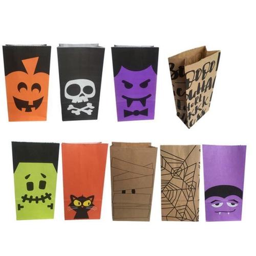 12 Pièces Halloween Fête Traiter Sacs Portable Créatif Kraft Papier Porte-Sucre Cadeau Porte-Documents - Serviette - Attache-Case