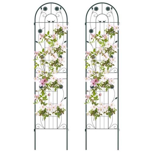 Costway Treillis De Jardin En Métal Lot De 2 220x50cm-3 En 1 Support De Plantes-Motif Elégant-Plantes Grimpantes,Roses,Légumes