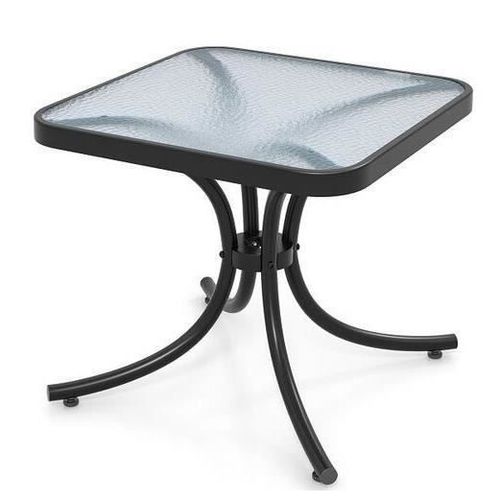 Costway Table De Jardin De 50 Cm, Plateau En Verre Trempé, Table D'appoint Carrée Intérieur Extérieur Pour Cour Patio Balcon