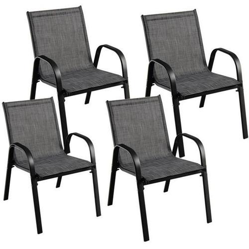 Costway Lot De 4 Chaises De Jardin En Textilène & Acier Charge 120 Kg Fauteuil De Jardin Empilables Pour Terrasse/Balcon 55x67x83 Cm