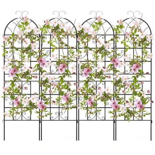 Costway Treillis De Jardin Lot De 4 180x50cm-3 En 1 Clôture-En Métal Antirouille-Motif Elégant-Plantes Grimpantes,Roses,Légumes