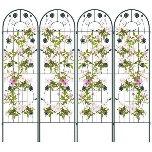 Costway Treillis De Jardin En Métal Lot De 4 180x50cm-3 En 1 Support De Plantes-Motif Elégant-Plantes Grimpantes,Roses,Légumes