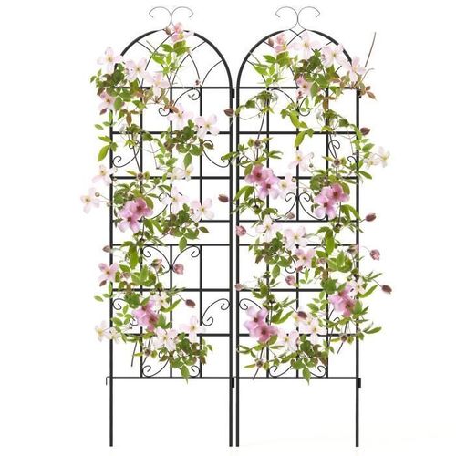 Costway Treillis De Jardin Lot De 2 180x50cm-3 En 1 Clôture-En Métal Antirouille-Motif Elégant-Plantes Grimpantes,Roses,Légumes